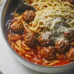 spaghetti and meatballs in a dutch oven​